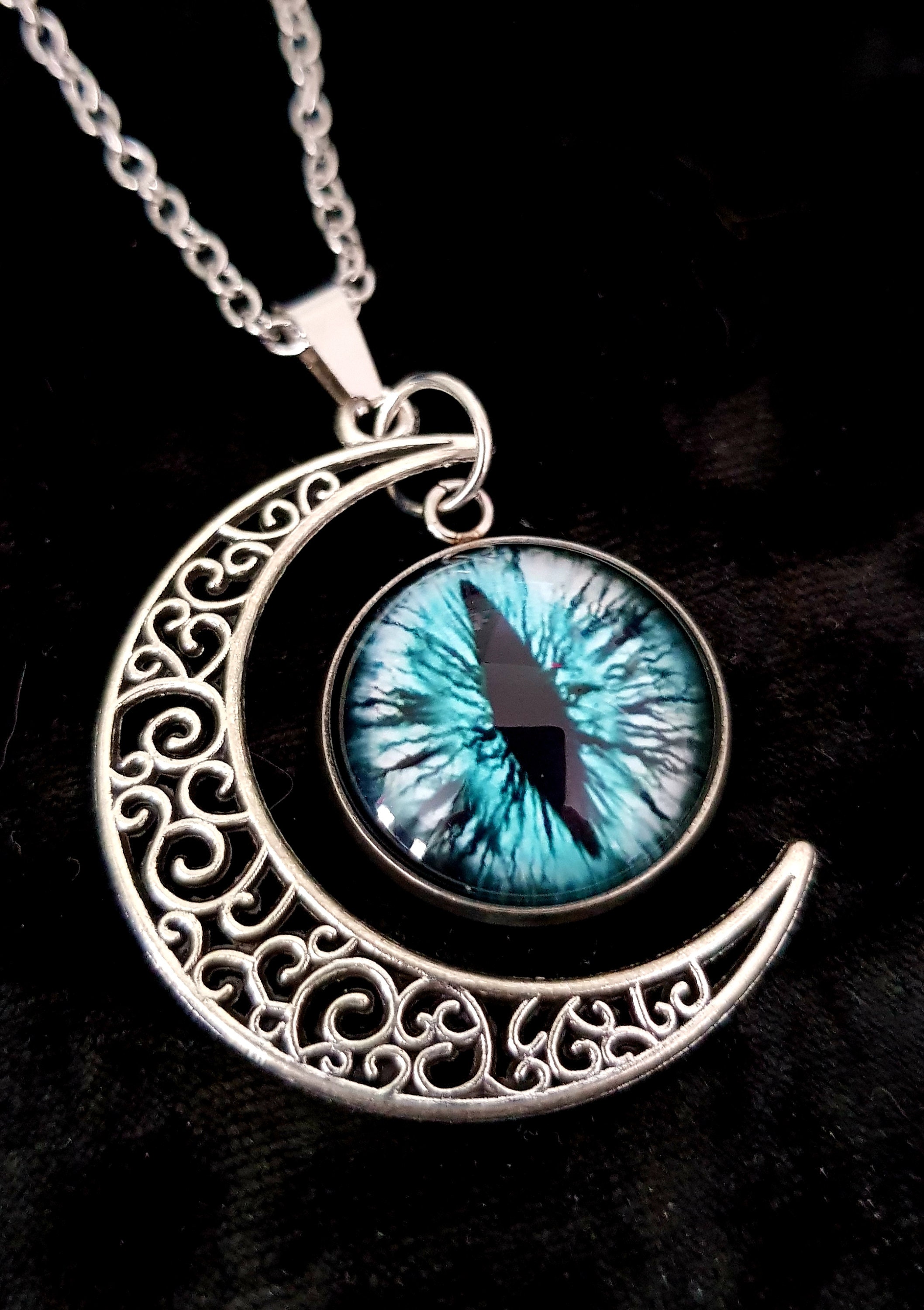 Blue Cat's Eye Crescent Moon Pendant - Etsy