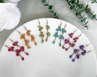 Micro Crochet Leaves Earrings, Handmade Dangling Jewelry