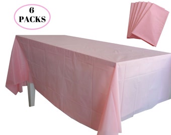 kelkaa 6枚パック プラスチックテーブルクロス 54インチ x 108インチ 使い捨て長方形テーブルカバー 誕生日、結婚式、その他のパーティーテーマに ライトピンク