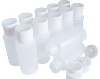 kelkaa 1oz HDPE Durable Plastic Travel Size Bottles with White Flip Top Cap Multi-Purpose Refillable Empty Bottles (Pack of 12)