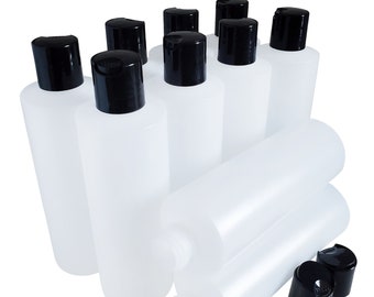 kelkaa 8 Unzen HDPE Quetschbare Kunststoff Flaschen mit Schwarz Press Disc Top Cap Natürlicher durchsichtiger Behälter für alle flüssigen Produkte (10er Pack)