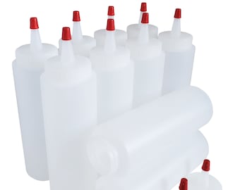 kelkaa 8oz HDPE Plastic Bottles with Wide Mouth Opening, Red Tip Yorker Caps for Condiments and Any Thick Liquids Products (Pack of 10)