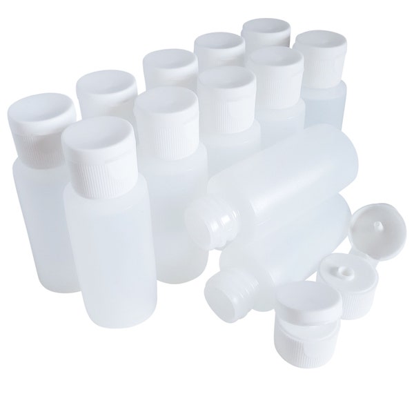 kelkaa 1oz HDPE Durable Plastic Travel Size Bottles with White Flip Top Cap Multi-Purpose Refillable Empty Bottles (Pack of 12)