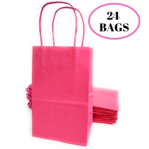 kelkaa Party-Kraftpapiertüten, 24 Stück, 13,3 x 8,9 x 21,6 cm, Geschenktüten mit Griffen für Geburtstagspartys, Hochzeiten, Pink (klein)