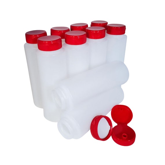 kelkaa 8oz HDPE Plastic Squeeze Bottles with Wide Mouth Opening, Red Flip Caps for Condiments and Any Thick Liquid Products (Pack of 10)