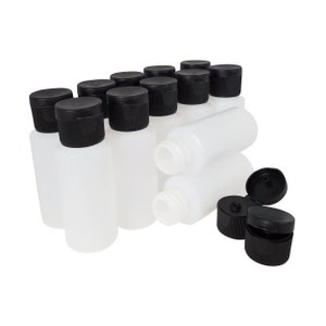 kelkaa 1oz HDPE Durable Plastic Travel Size Bottles with Black Flip Top Cap Multi-Purpose Refillable Empty Bottles (Pack of 12)