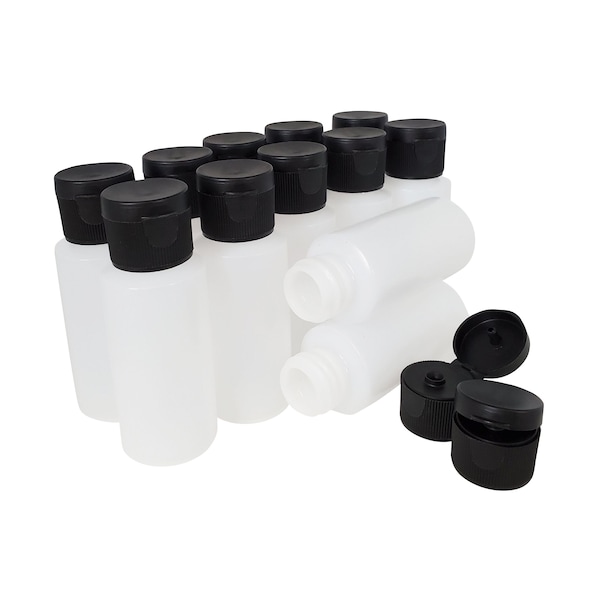 Kelkaa 1 Unze HDPE Strapazierfähige Plastikflaschen in Reisegröße mit schwarzem Klappverschluss Mehrzweck-Nachfüllbare leere Flaschen (12er Pack)