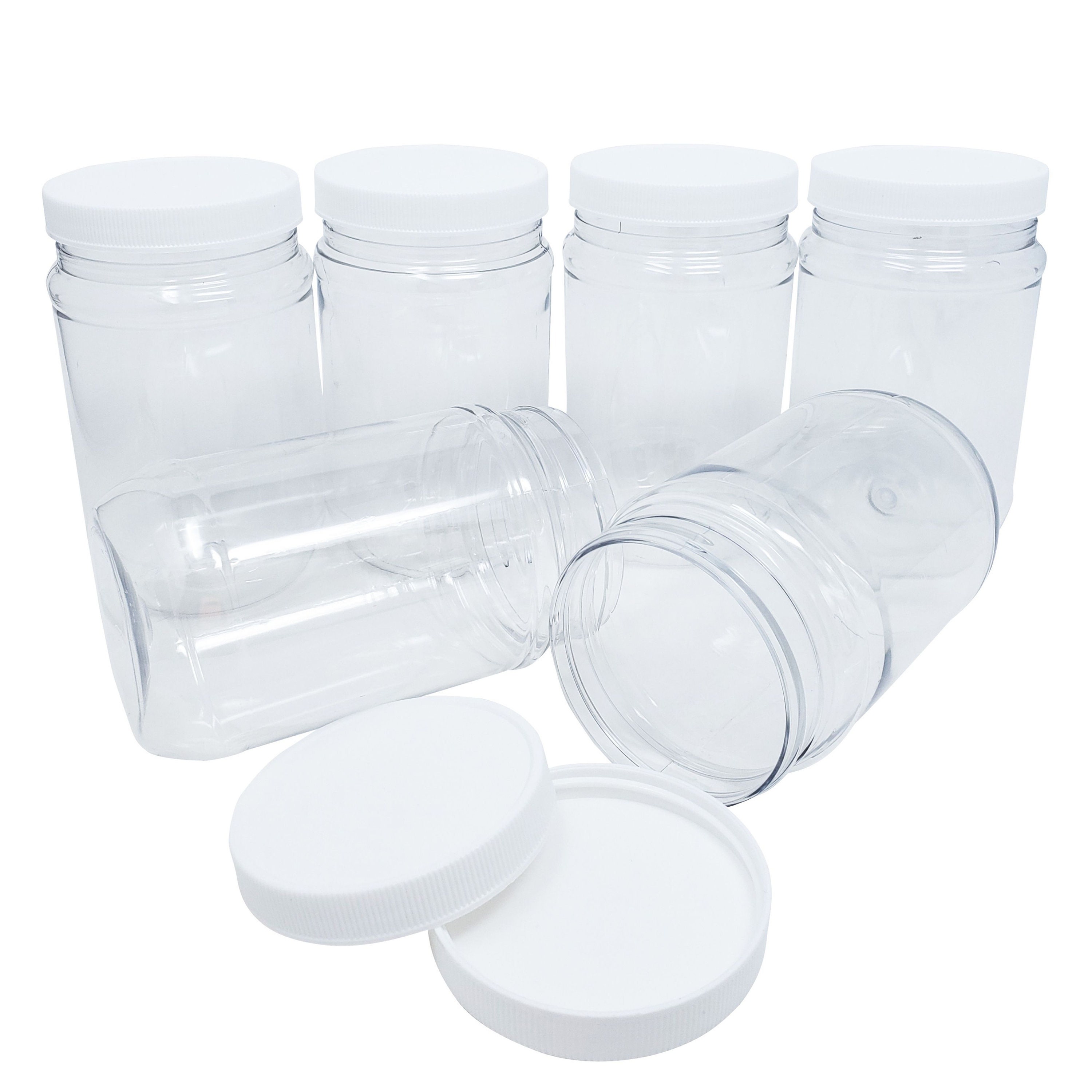 12 Pack 16 oz Plastic Jars With Lids, Extra Labels, 1 Pen, Clear