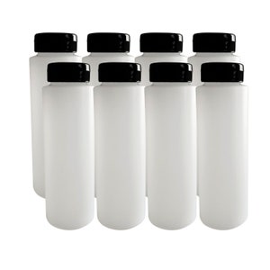 kelkaa 16oz HDPE Plastic Squeeze Bottles with Wide Mouth Opening, Black Flip Top Caps, Cap Size 38mm/400 (Pack of 8)