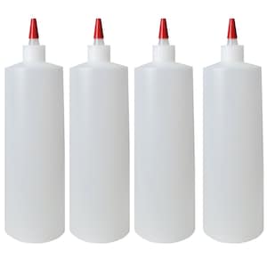 kelkaa 32oz HDPE Plastic Cylinder Squeeze Bottles with Yorker Long Red Tips 28/410 (Pack of 4)