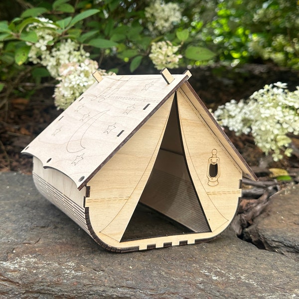 Hammy's Campout Tent Hamster Hide - Hamster Hideout with Glamping Style for Your Hamster's Camping Trip - Perfect for Rustic Habitat Design!