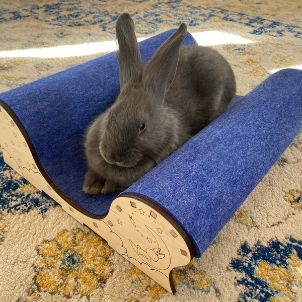 Bunny Sleigh Bed - Unique "Burrow" Design Rabbit Bed Gently Hugs Bunny, Creating a Safe and Secure Place to Rest in Felt-Lined Cradle.