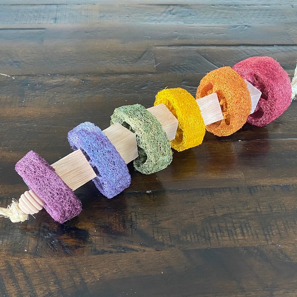 Rainbow Loofah Chew Toy - Giant Loofah Toy - Brilliant All-Natural Colors and 4 Different Textures for Tons of Healthy Chewing Fun!