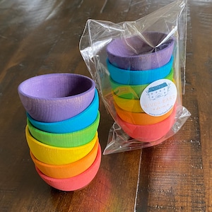 Wooden Stacking Cups - a NATURAL Alternative to Plastic Stacking Cups! Rabbit-Safe Maple Wood -Bright Rainbow Colors-Hours Of Stacking Fun!