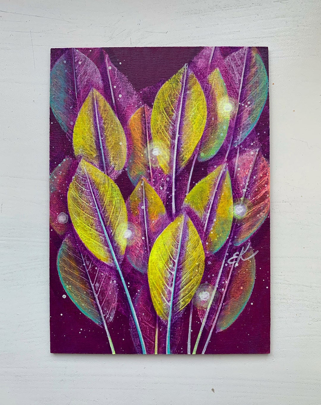 Magic Forest Leaves Painting Leaves Print Painting on Board Etsy