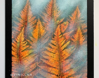 Misty autumn forest painting Botanical painting Leaves imprints painting Foggy forest painting Autumn landscape painting
