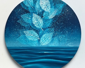 Space will bring us together / Original painting on canvas / Leaves impressions / Space Ocean paintings