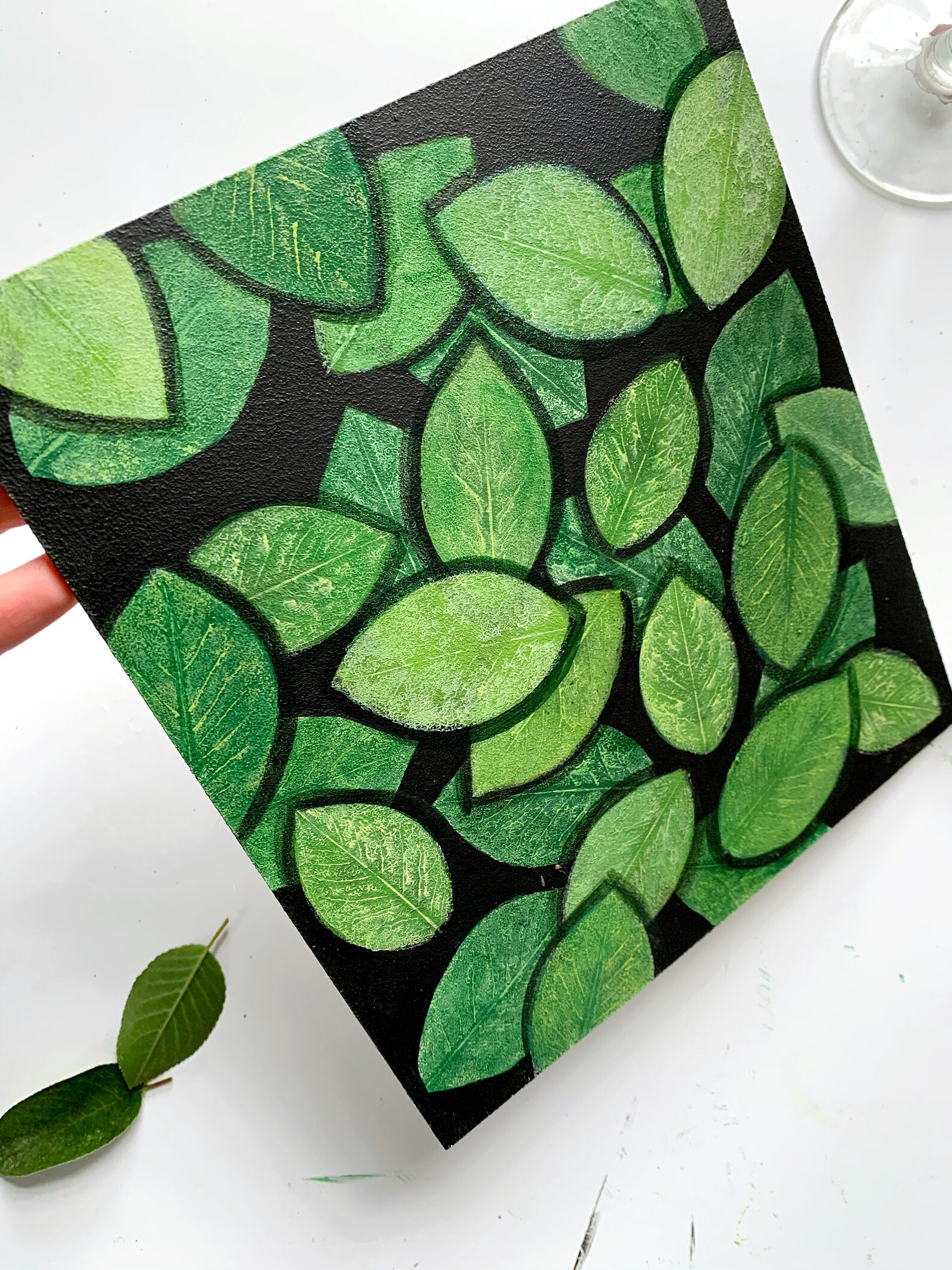 Green botany painting Herb painting on board Original green Etsy