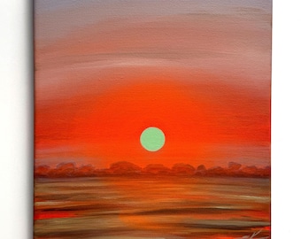 Dreamy sunset painting Orange painting Sunset painting Small sunset painting Landscape art