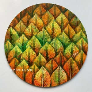 Autumn trees painting Leaves imprints Autumn forest painting Autumn landscape Botanical