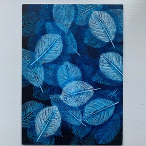 Ocean leaves painting Blue deep leaves print painting on board