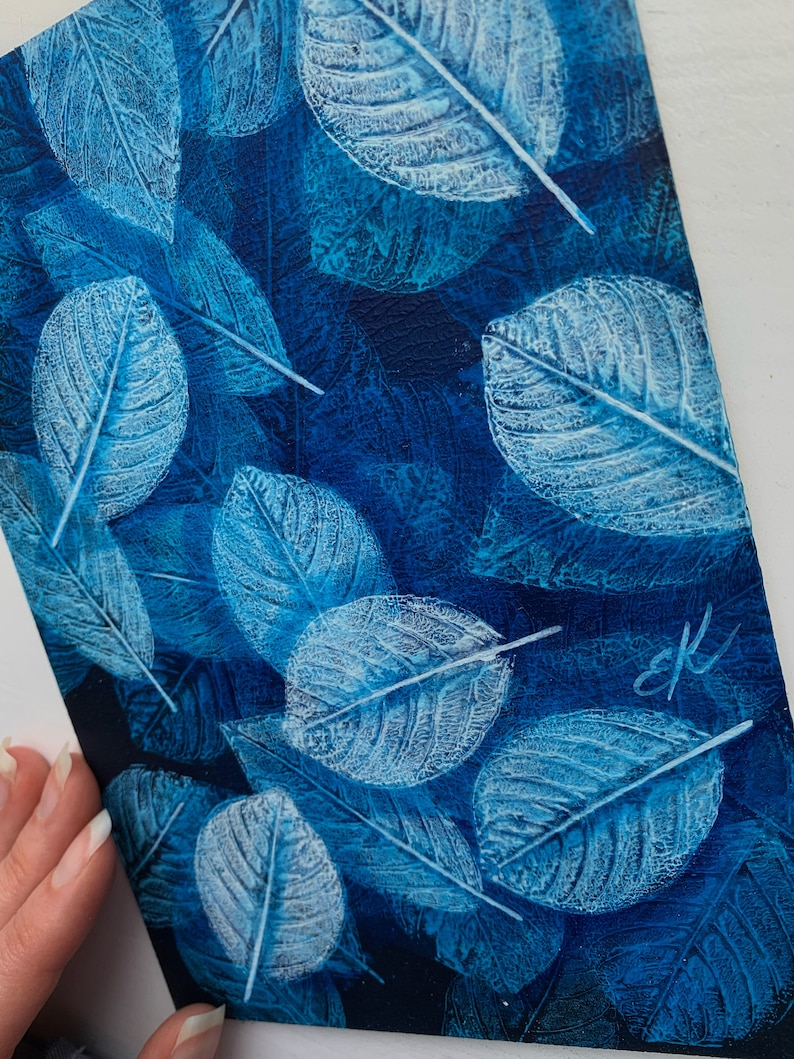Peinture de feuilles d'océan Peinture imprimée de feuilles bleues profondes à bord image 6