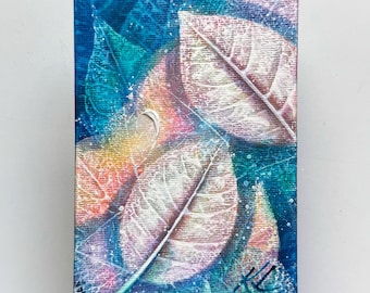 Flying in sweet dreams painting Leaf painting Cosmic painting Original artwork Dreamy painting