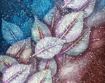 The Chocolate Milky Way painting Blue Brown cosmic leaves painting Botanical painting Starry sky painting