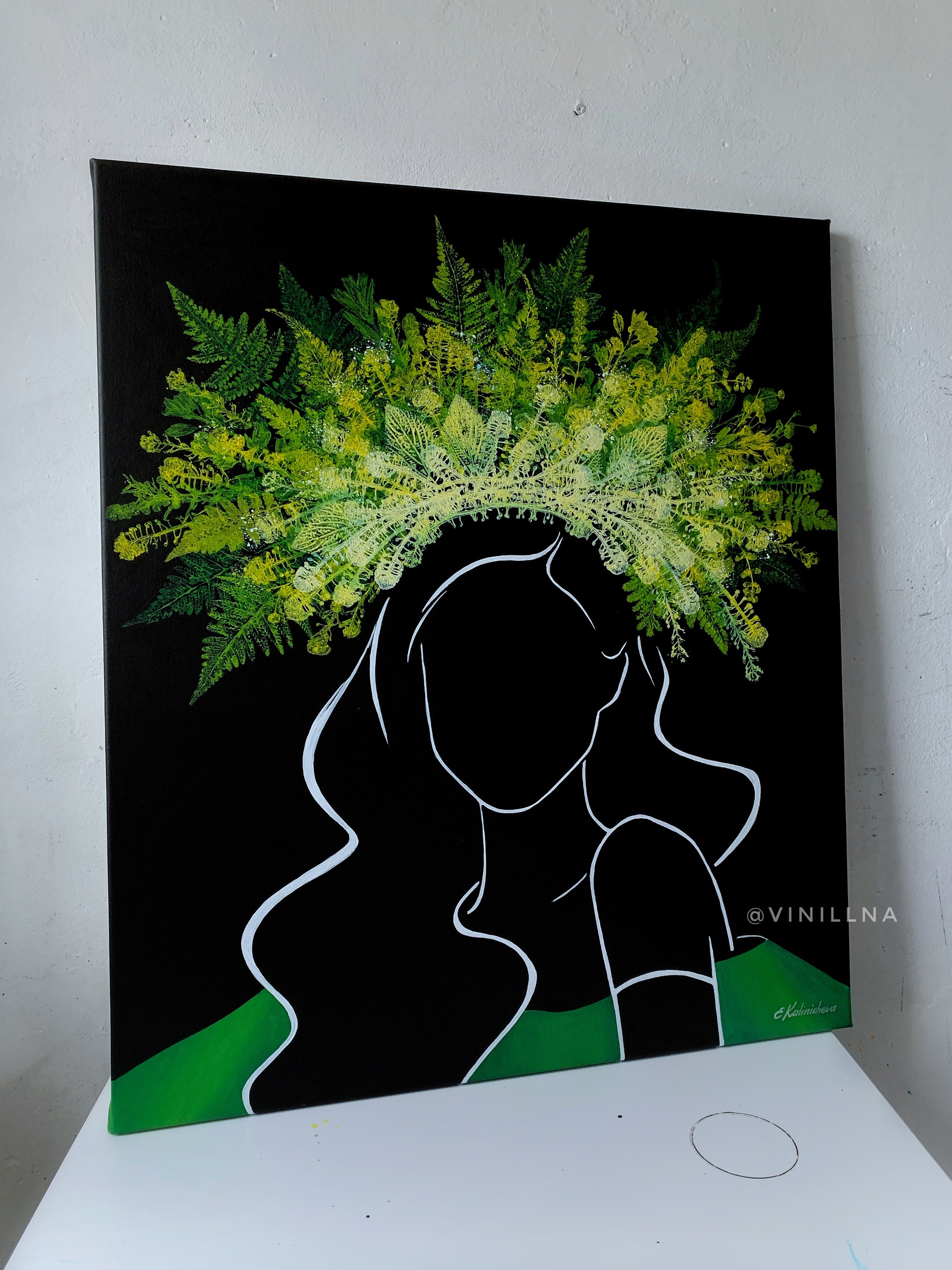 Spring Nymph Drawing Spring Girl Nymph Painting Botanical Painting Green Yellow - Etsy