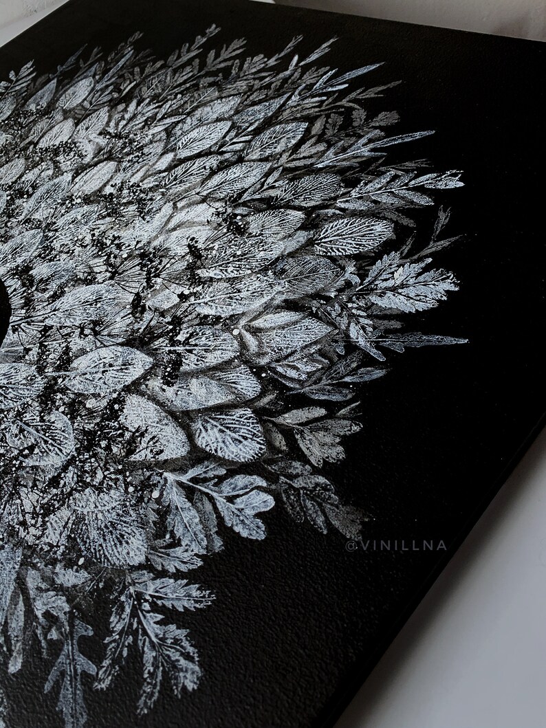 Black and White Girl Painting Natural Leaves Painting on Etsy