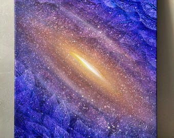 Meet me / Galaxy leaves painting Purple leaves painting Cosmic painting Botanical painting Cosmic wall decor