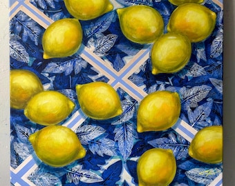 Dolce vita painting / Lemons painting on canvas / Summer vibes painting