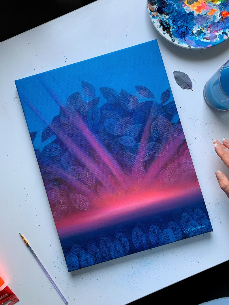 Hand Embellished Print of rebirth Leaves Painting Etsy