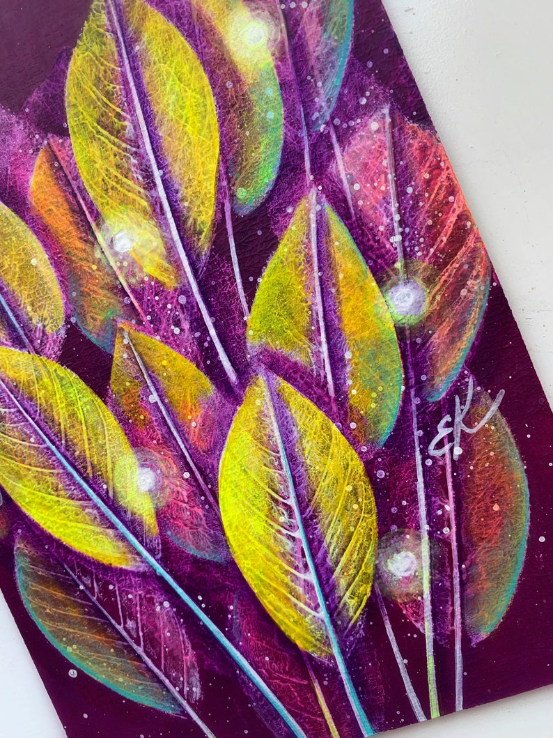 Magic Forest Leaves Painting Leaves Print Painting on Board Etsy