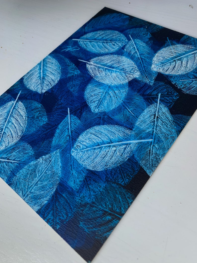 Peinture de feuilles d'océan Peinture imprimée de feuilles bleues profondes à bord image 4