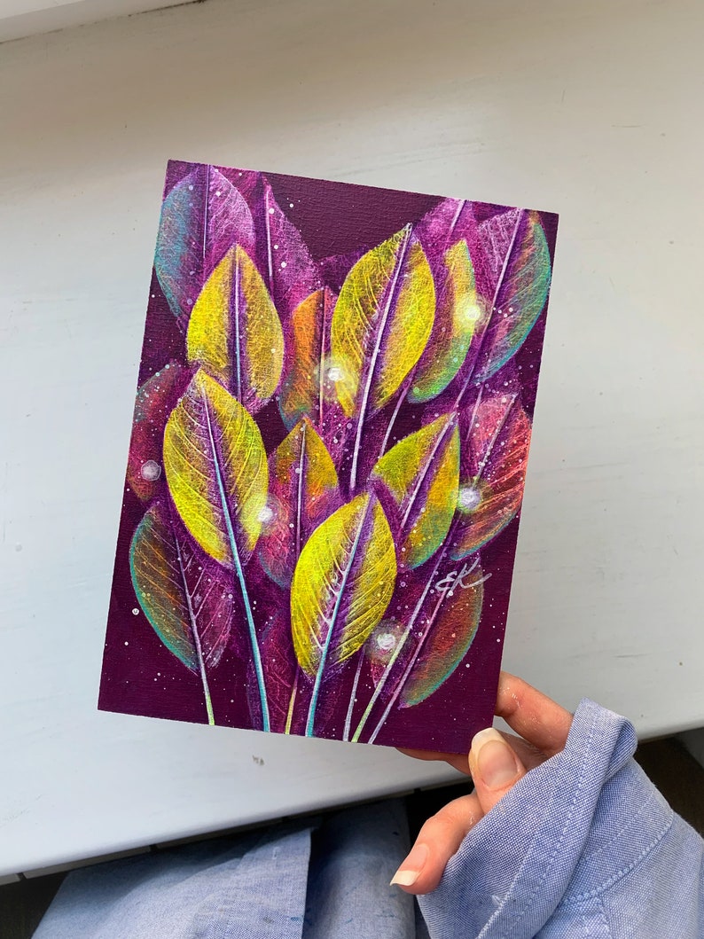 Magic Forest Leaves Painting Leaves Print Painting on Board Etsy