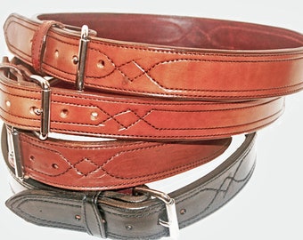 Leather Gun Belt one piece 10 oz English bridle and 5oz latigo leather liner sewed together for a strong gun belt 1 1\2 or1 3/4