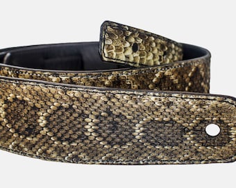 Correa de guitarra de cuero de serpiente de cascabel auténtica, hecha a mano a medida, con diseño de serpiente de cascabel de Texas, 2 1/2"