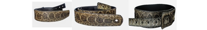 Real Texas Rattlesnake skin on 6 0zblack leather strap 2 1/2" wide and 48" long body with a 16" tail