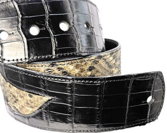 Correa de guitarra con serpiente de cascabel y caimán