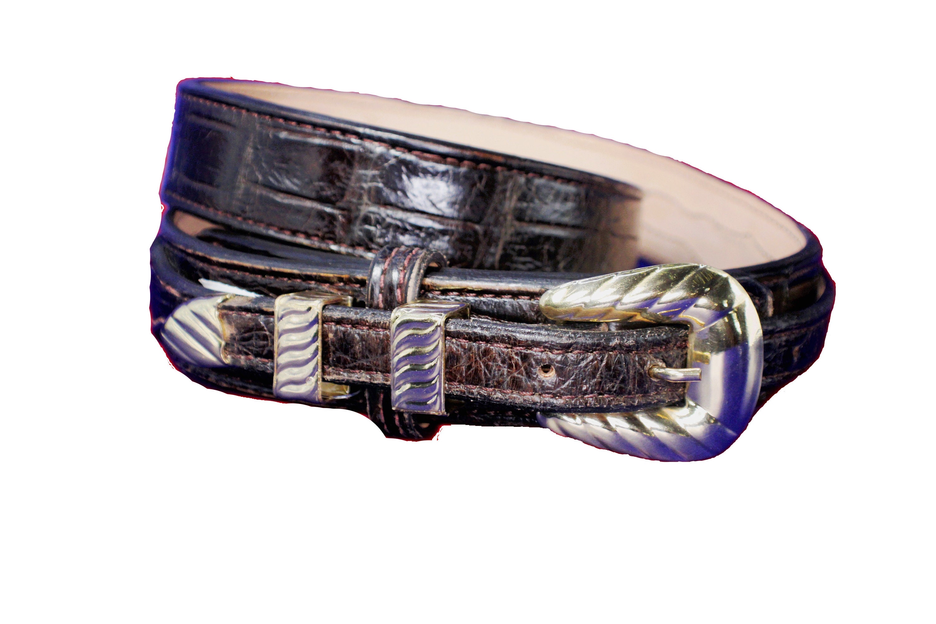 Larry Chavez Turquoise Sterling Buckle on Crocodile Belt Sterling Silver Original Vintage Belts | eBay main image 2