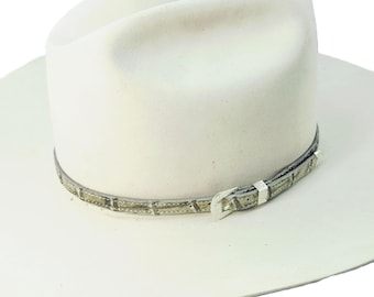 Bandas para sombreros de piel de cocodrilo con hebilla plateada