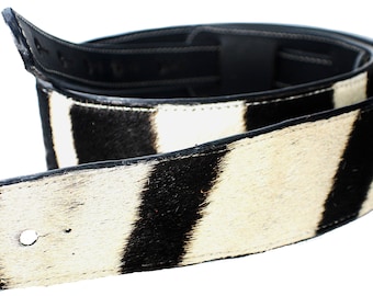 Correa de guitarra de cuero de cebra real personalizada hecha a mano, 2 1/2 pulgadas de ancho.