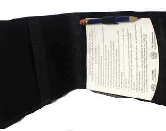 Porta tarjetas de puntuación de golf largo, de cuero, negro