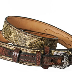 Genuine Rattle Snake Ranger Belt with Water Buffalo Billets