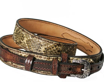 Genuine Rattle Snake Ranger Belt with Water Buffalo Billets