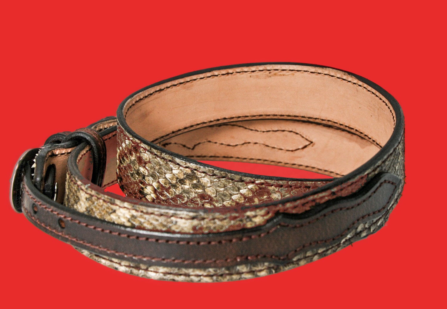 Genuine Rattle Snake Ranger Belt With Water Buffalo Billets 