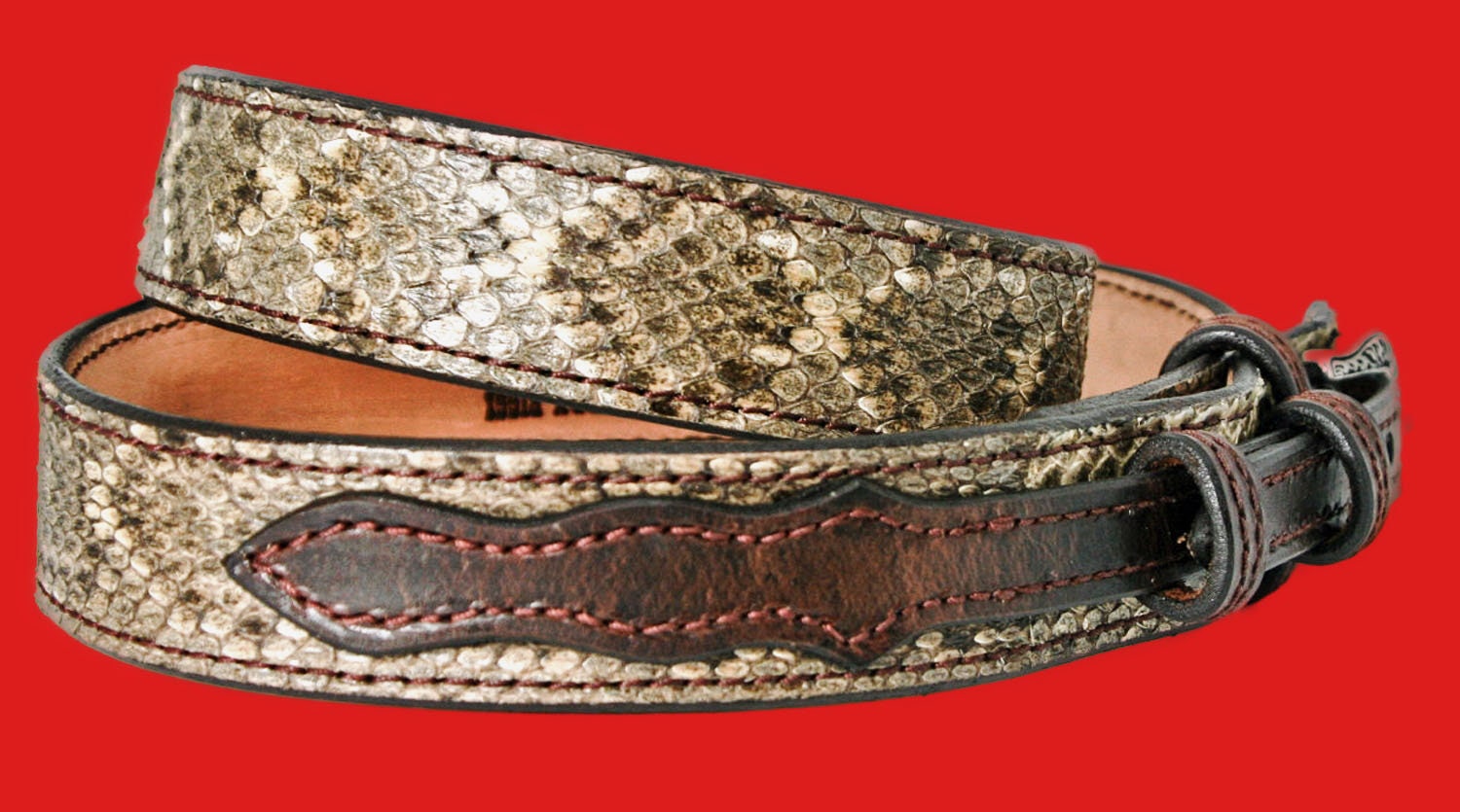 Genuine Rattle Snake Ranger Belt With Water Buffalo Billets  display picture 3