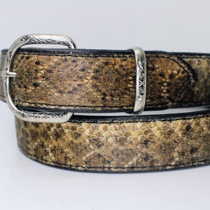 Genuine Rattle Snake Belt with engraved silver color buckle and loop