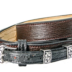 Pas Ranger Prawdziwa skóra rekina brązowego z prawdziwym czarnym aligatorem 1 1/2&quot; szerokości